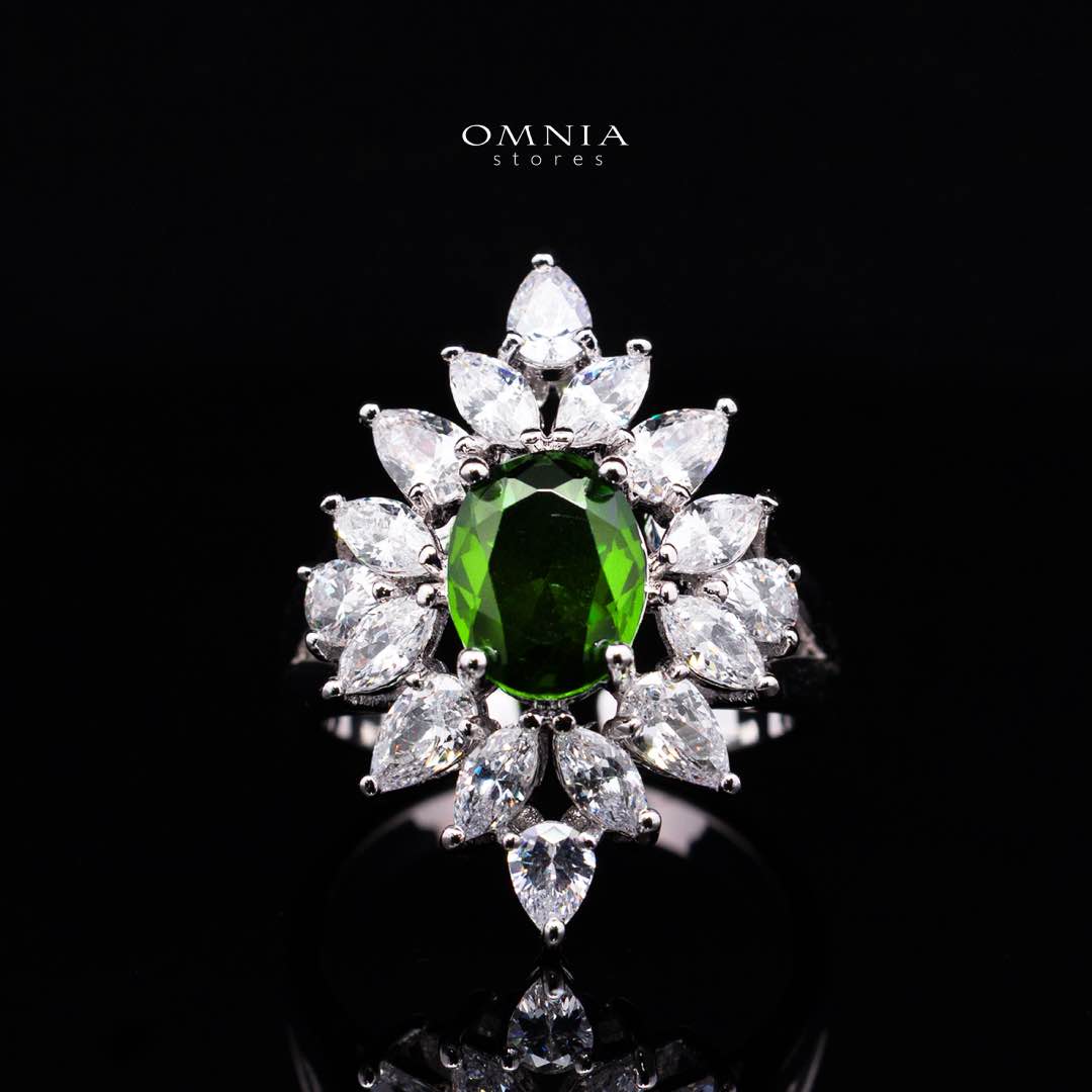 Omnia Dema Emerald Green and Yellow Bridal Full Set in High Quality Zircon Stone Rhodium Plated