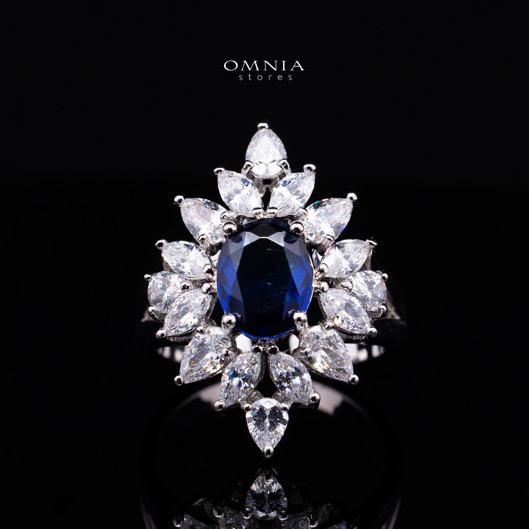 Omnia Dema Blue and Yellow Bridal Full Set in High Quality Zircon Stone Rhodium Plated