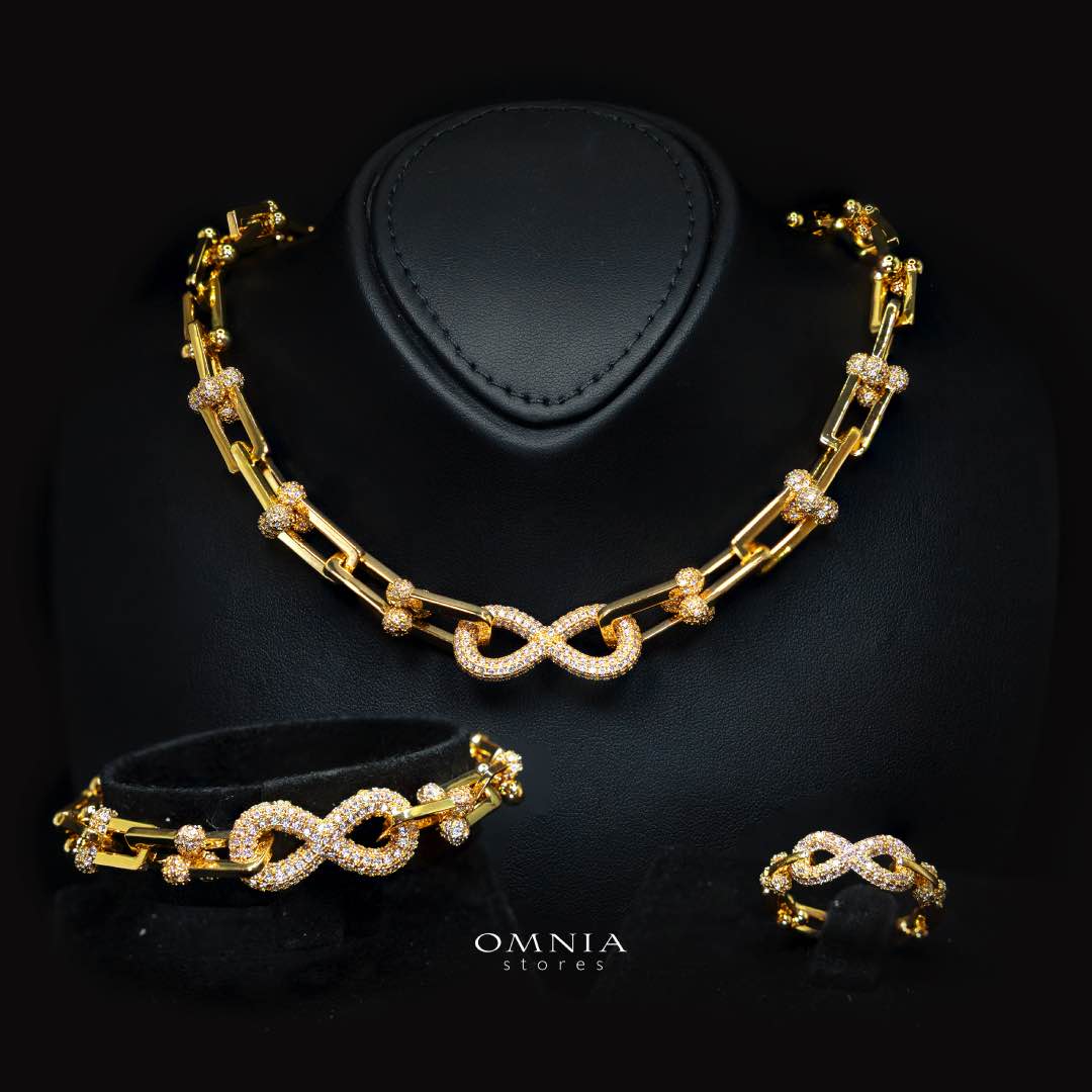 Omnia Infinity Chains Bridal Full Set with High-Quality Simulated Diamonds Gold Plated