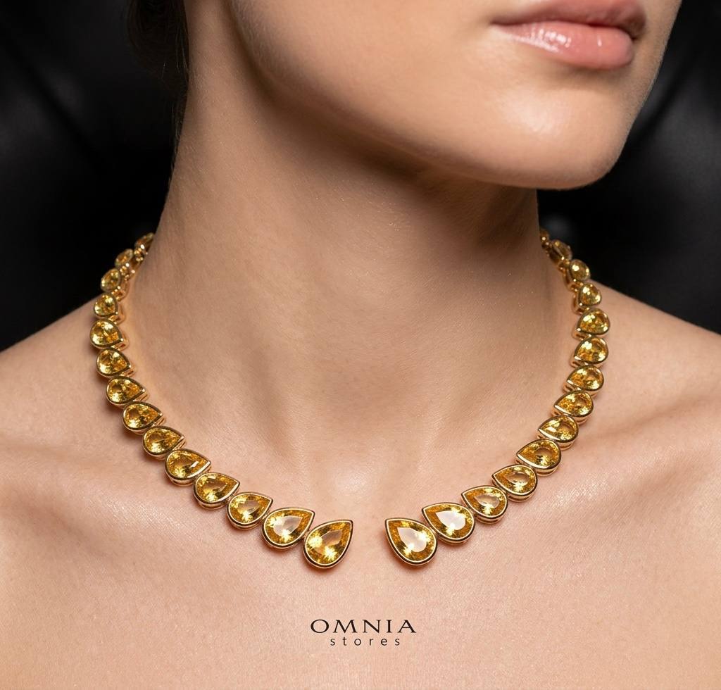 Omnia Nailah Gold Yellow Necklace In 925 Silver With High Quality Lab Crafted Stones