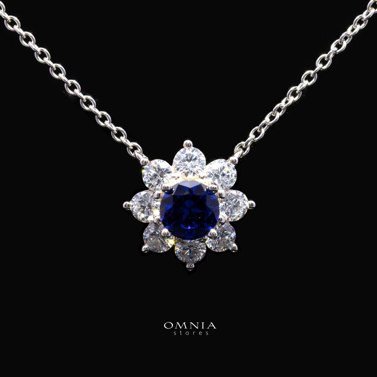 Henrietta Lab-Grown Blue Sapphire Pendant with GRC Certificate, Round 5mm in 925 Sterling Silver