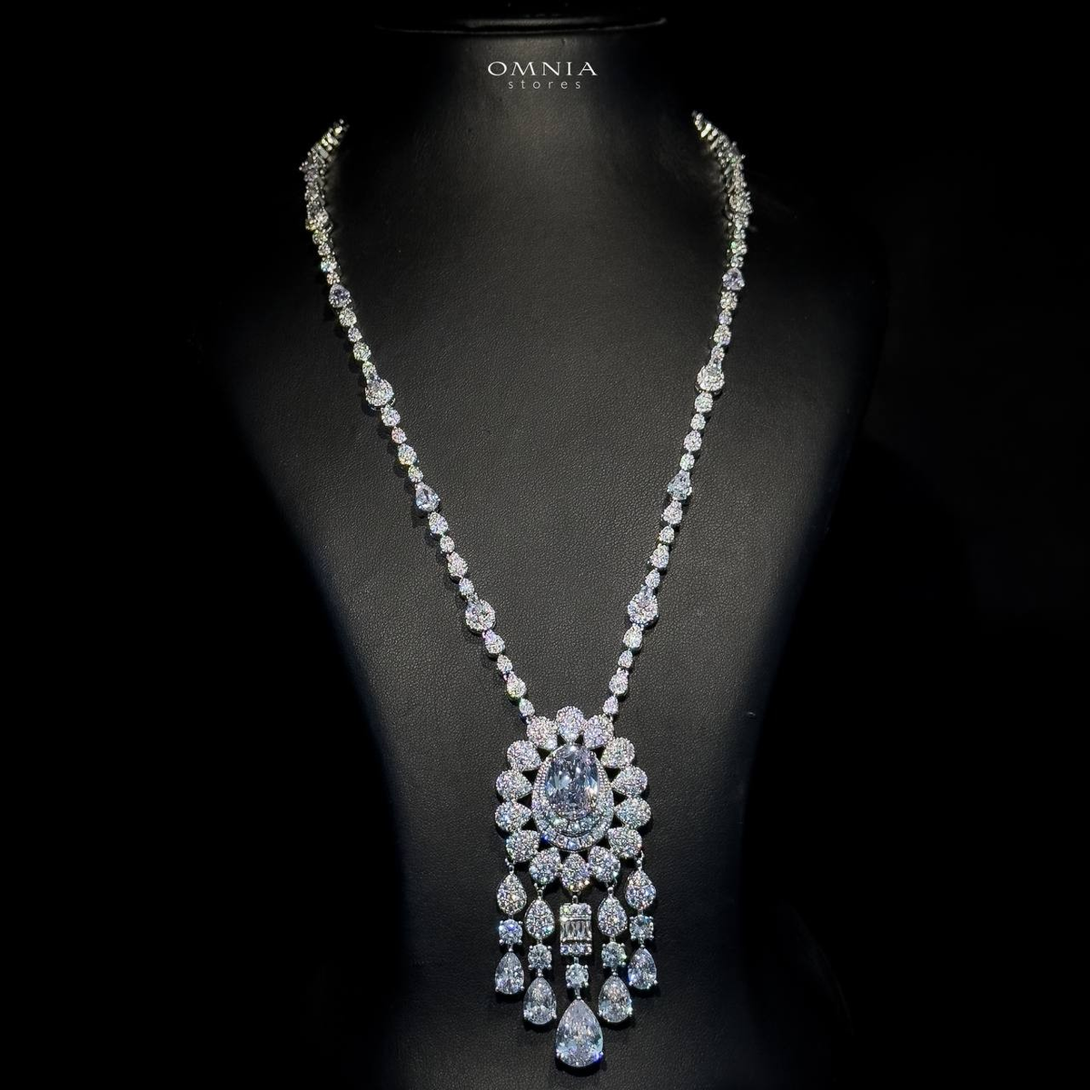 Omnia Aleya White Bridal Full Long chain Set in High Quality Simulated Diamonds - OMNIASTORES UAE