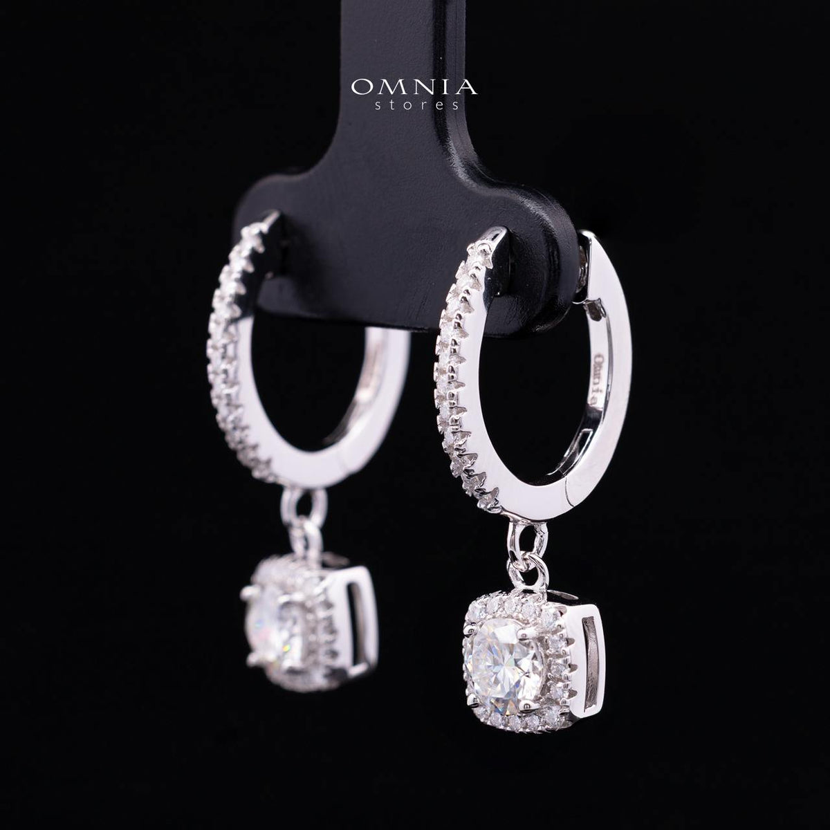 Claudia White Moissanite Cushion Halo Drop Hoop Earrings with GRA Certificate – 5mm (0.5ct), Rhodium-Plated 925 Sterling Silver