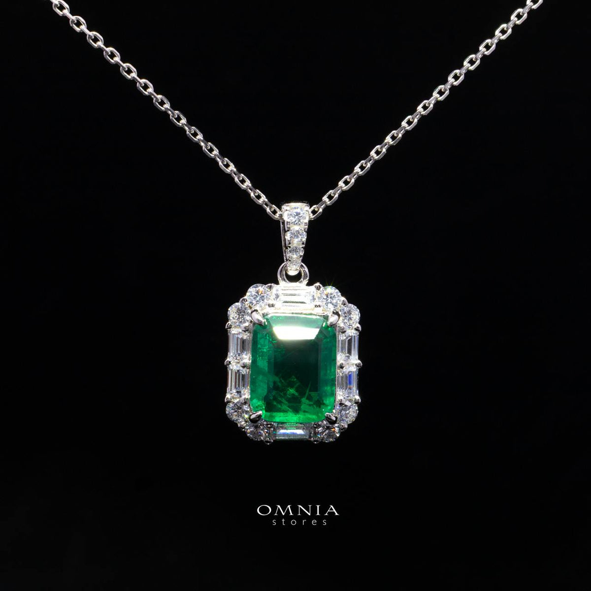 Aubrianna Synthetic Green Stone Pendant, Emerald Cut 6×8mm, in 925 Sterling Silver