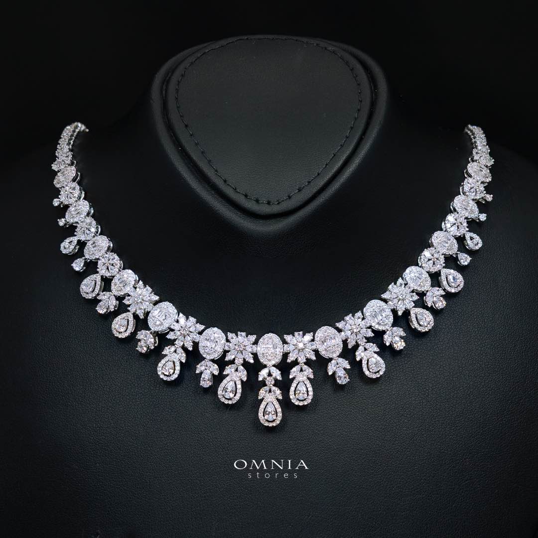 Omnia Trisha White Full set Accessories in High Quality Zircon Stone in Rhodium Plated