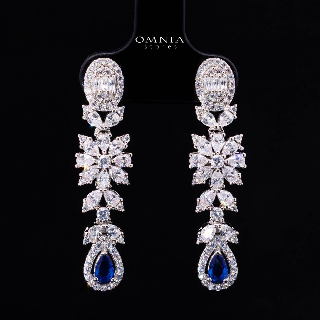 Omnia Trisha Blue Bridal Full Set Accessories in High Quality Zircon Stone Rhodium Plated