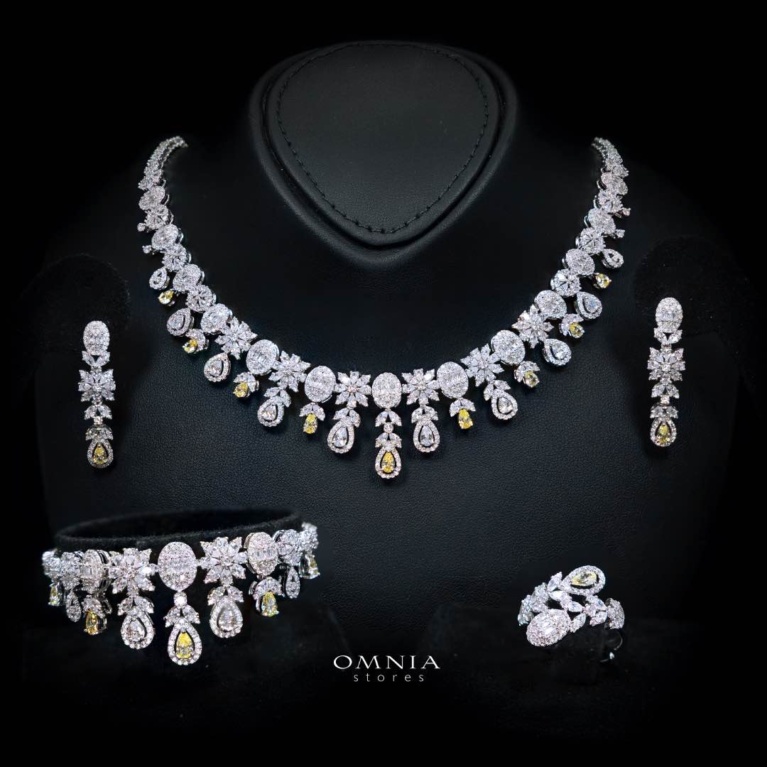 Omnia Trisha Yellow Luxury Bridal Full Set in High Quality Zircon Stone Rhodium Plated
