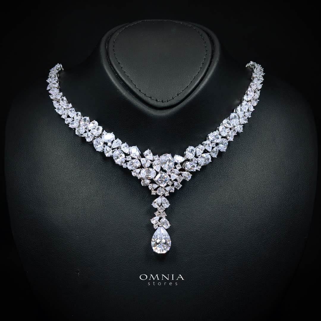 Omnia Reman White Bridal Full Set in High Quality Zircon Stone in Rhodium Plated (15cm only available in KSA)