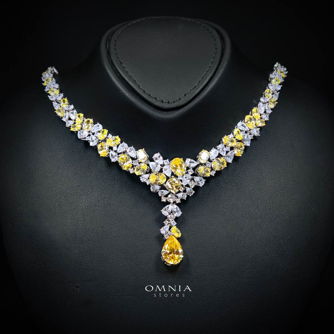 Omnia Reman Yellow Full Set Accessories in High Quality Zircon Stone in Rhodium Plated