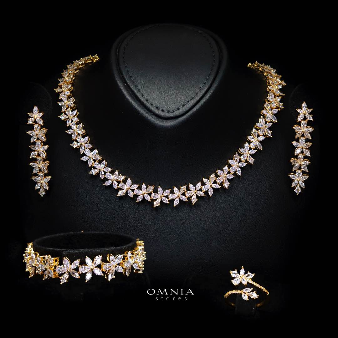 Zoey Bridal Gold Full Set in High Quality Zircon Stone Rhodium Plated