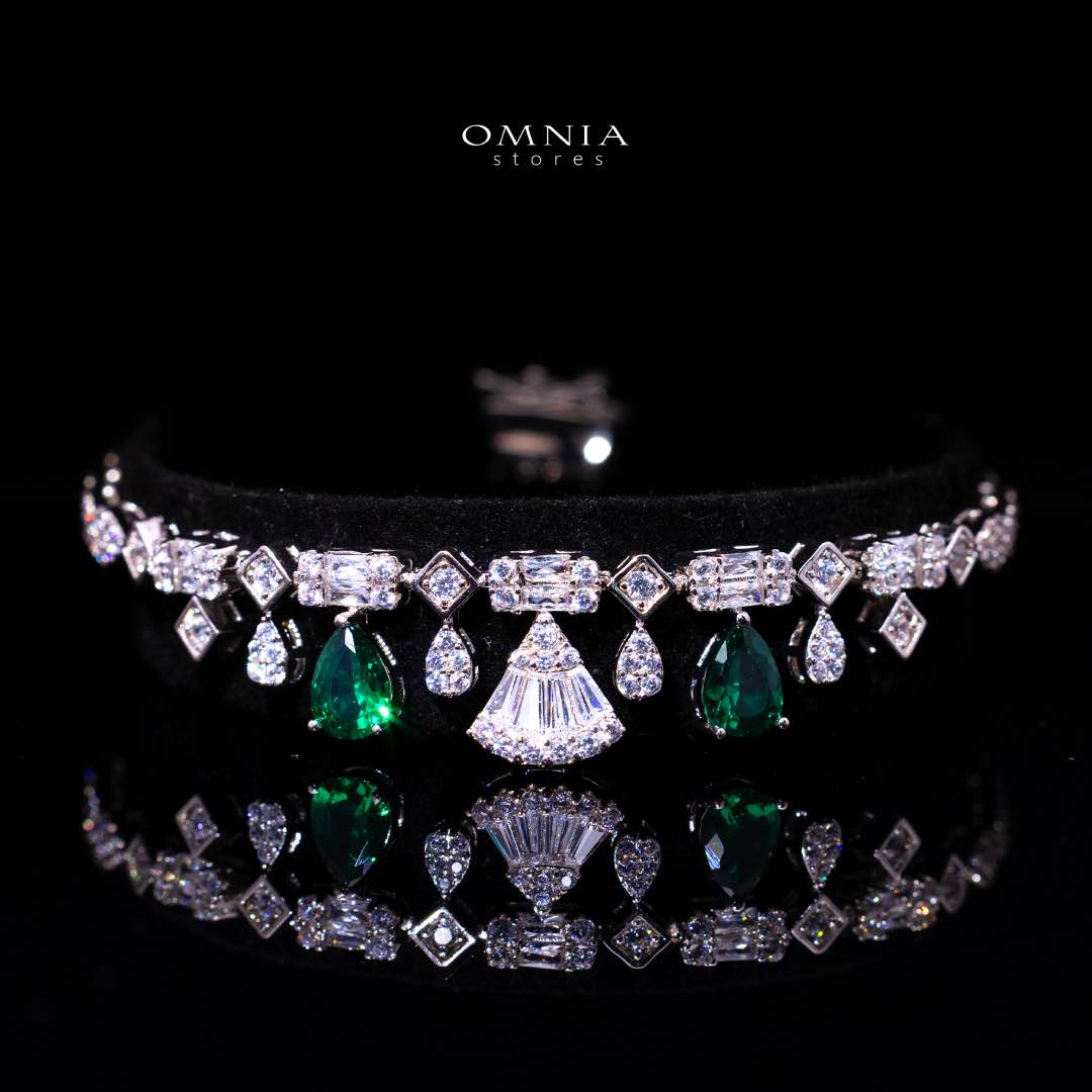 Omnia Marwa Green Luxury Bridal Full Set in High Quality Zircon Stone Rhodium Plated