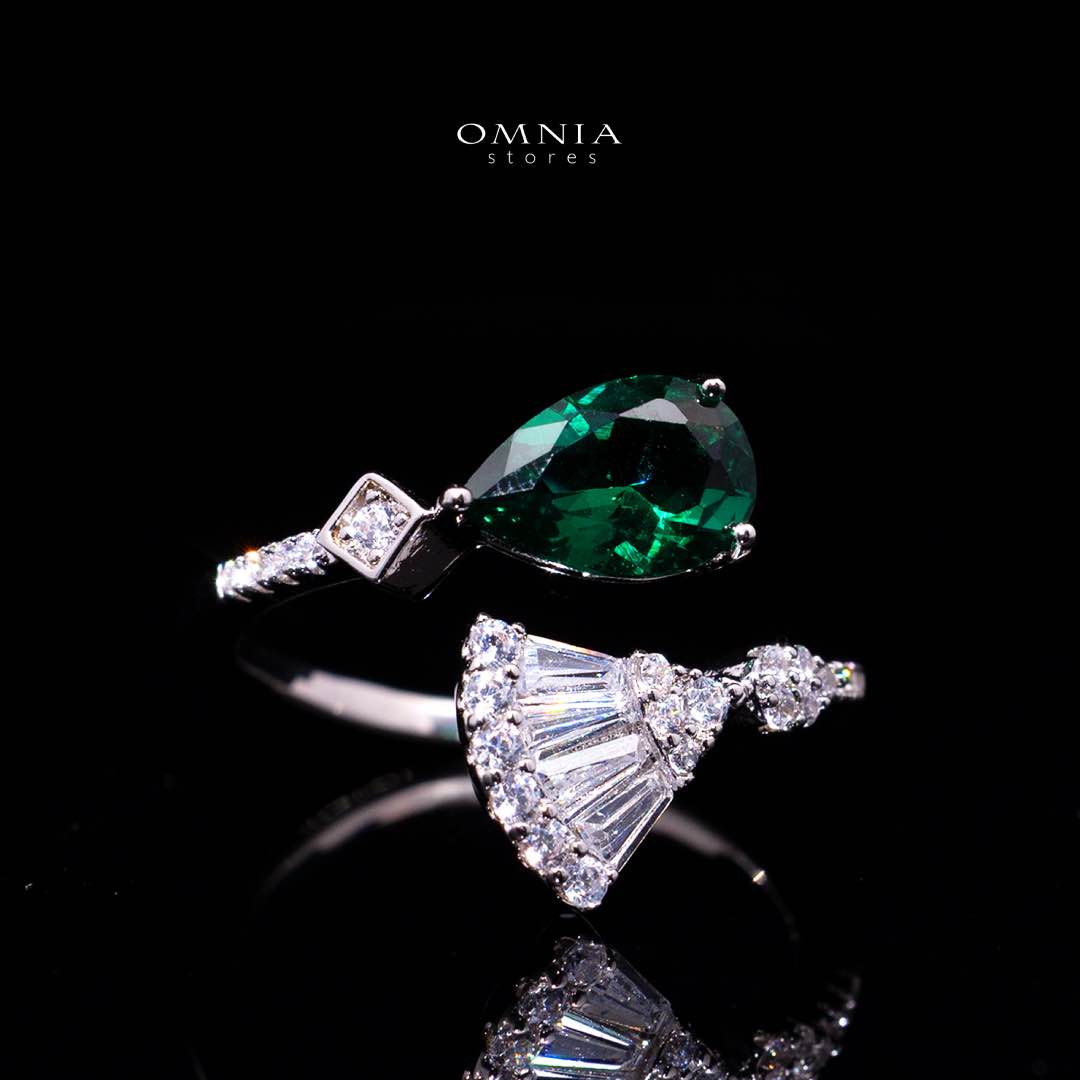 Omnia Marwa Green Luxury Bridal Full Set in High Quality Zircon Stone Rhodium Plated