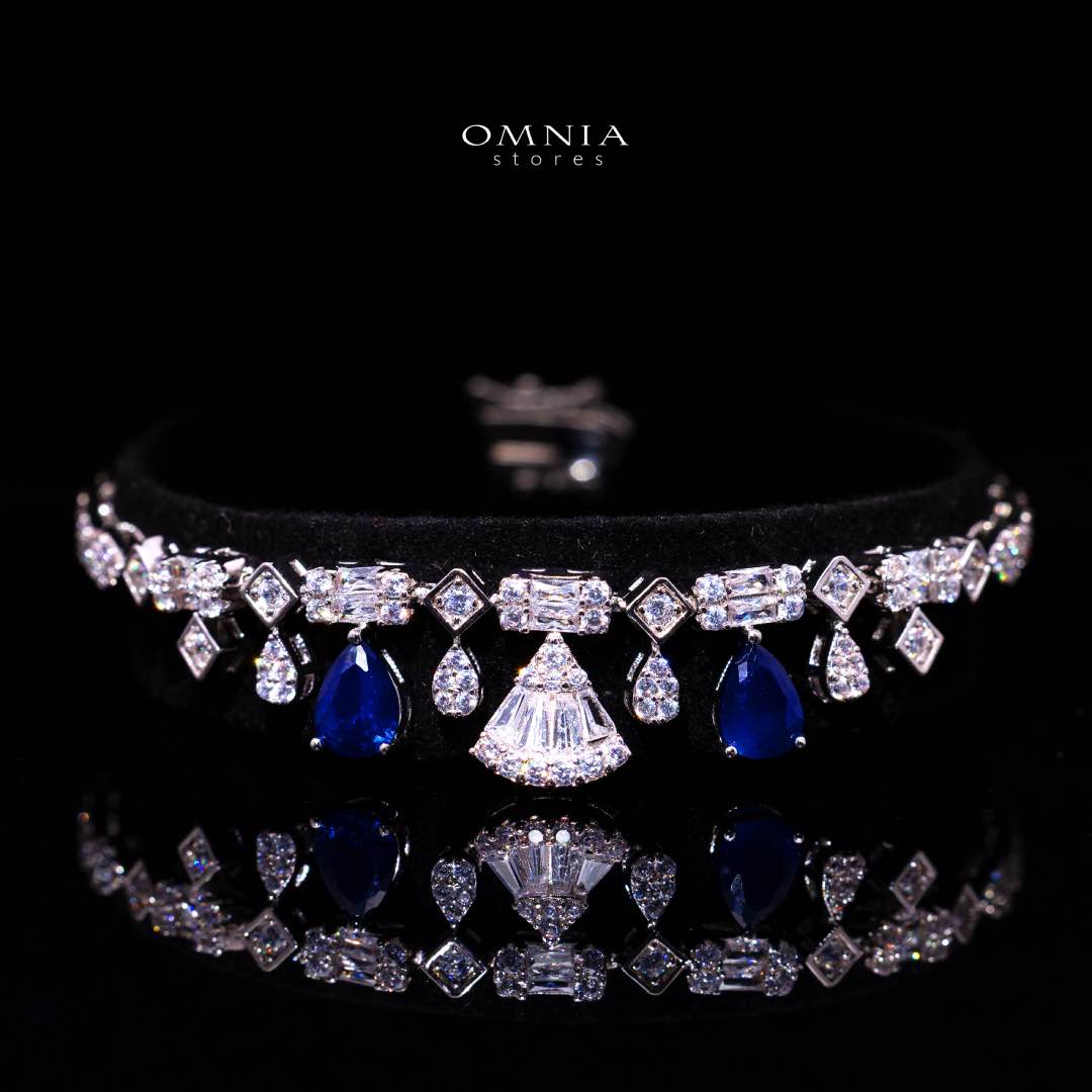 Omnia Marwa Blue Bridal Full Set in High Quality Zircon Stone Rhodium Plated( only available in ksa)