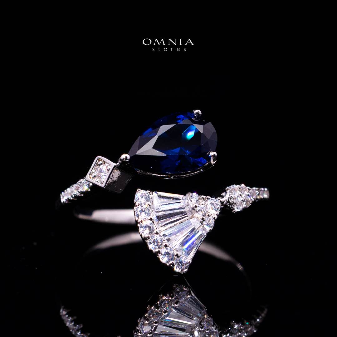 Omnia Marwa Blue Bridal Full Set in High Quality Zircon Stone Rhodium Plated( only available in ksa)