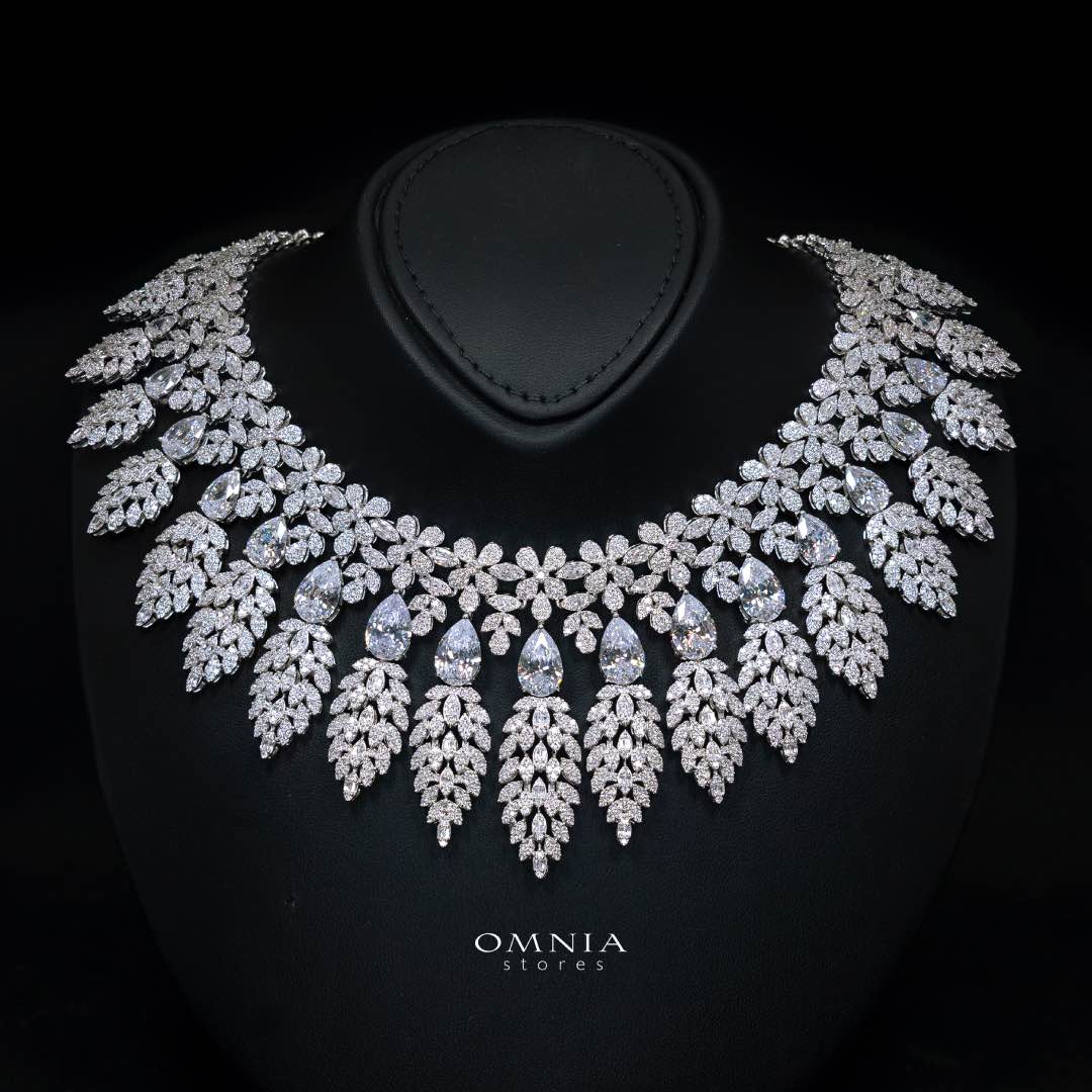 Omnia Asrar White Bridal Full Set in High Quality Zircon Stone Rhodium Plated(16cm only available in KSA)