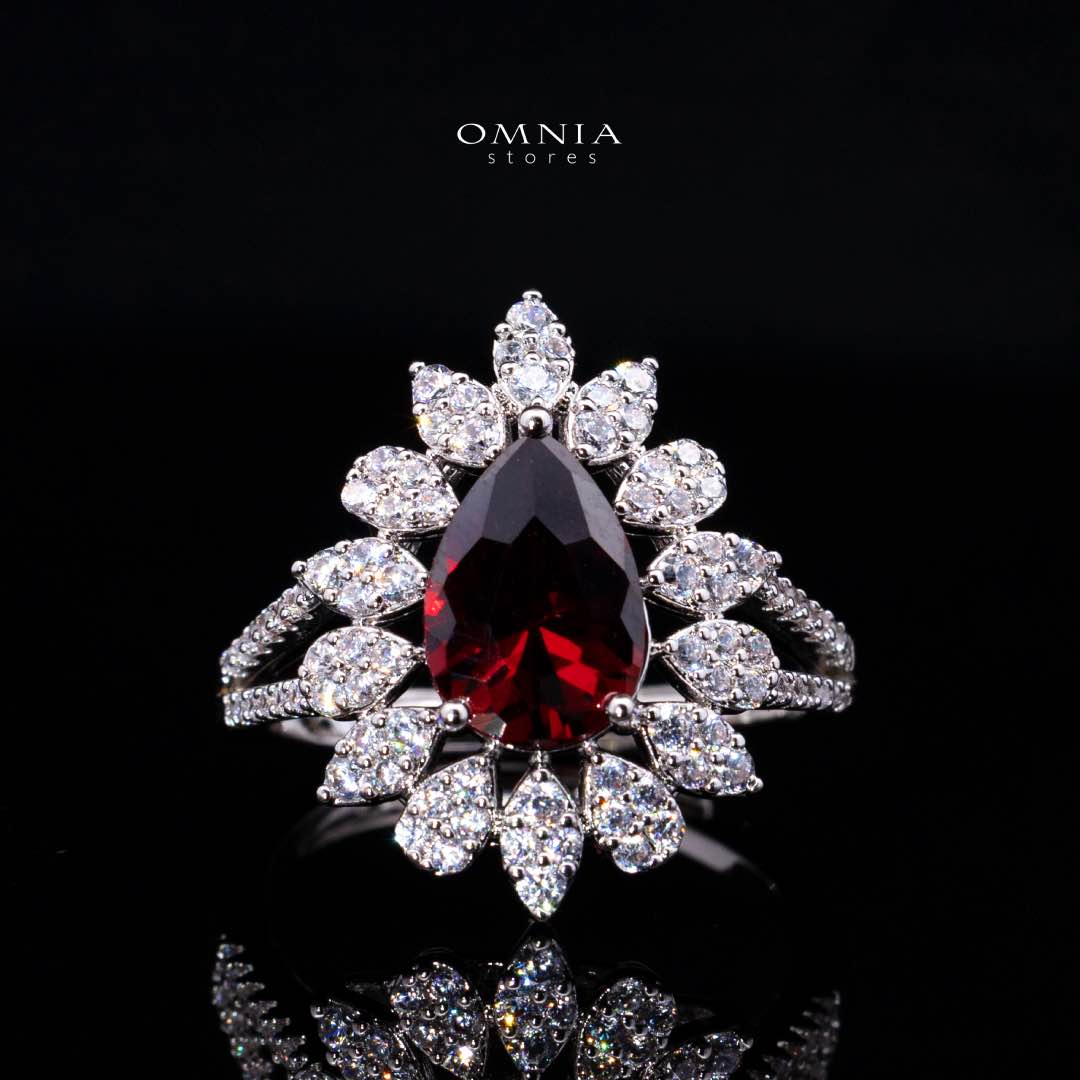 Omnia Asrar Red Bridal Full Set in High Quality Zircon Stone Rhodium Plated
