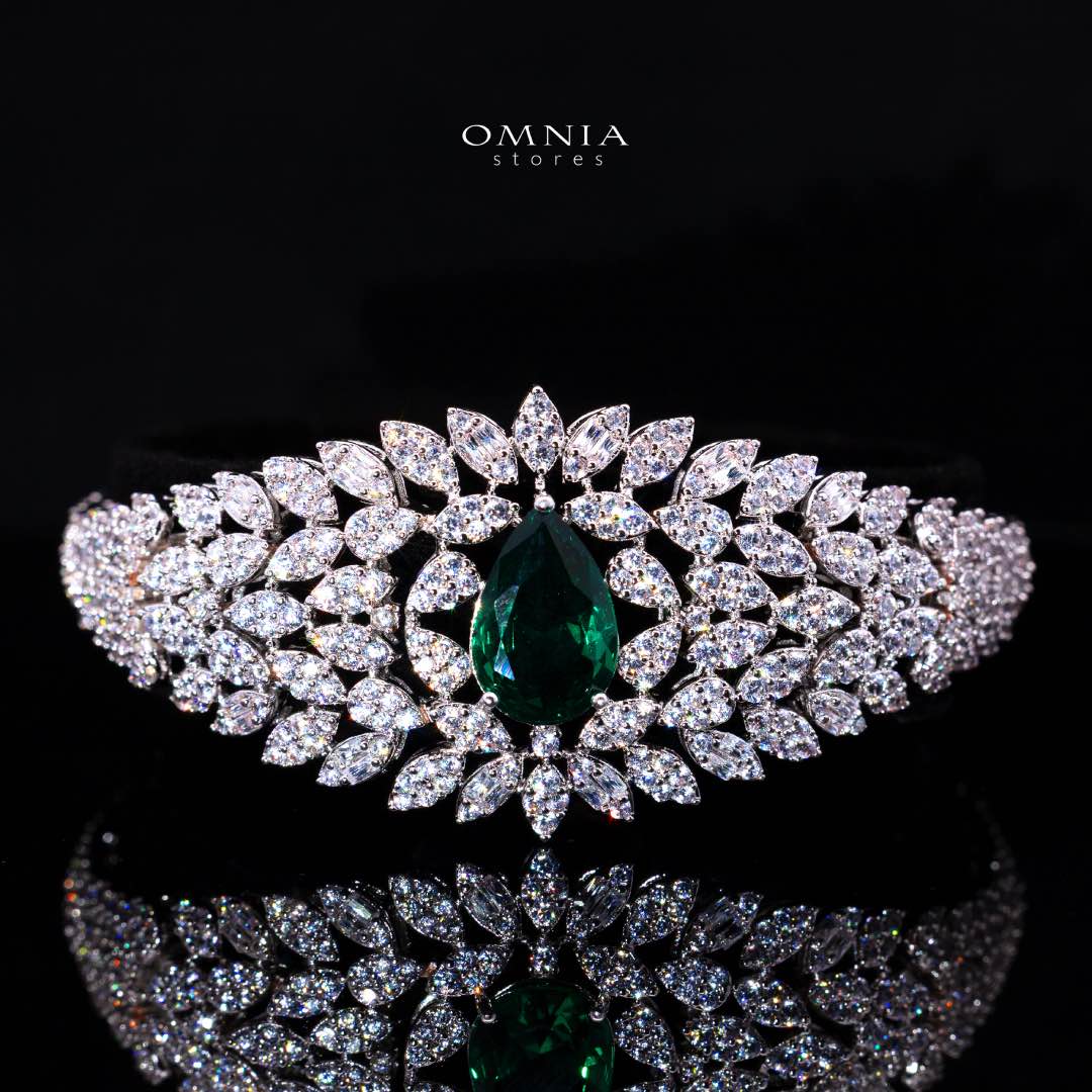 Omnia Asrar Green Bridal Full Set in High Quality Zircon Stone Rhodium Plated