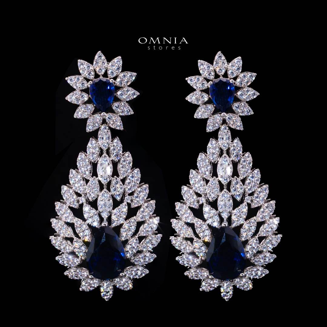 Omnia Asrar Blue Bridal Full Set in High Quality Zircon Stone Rhodium Plated