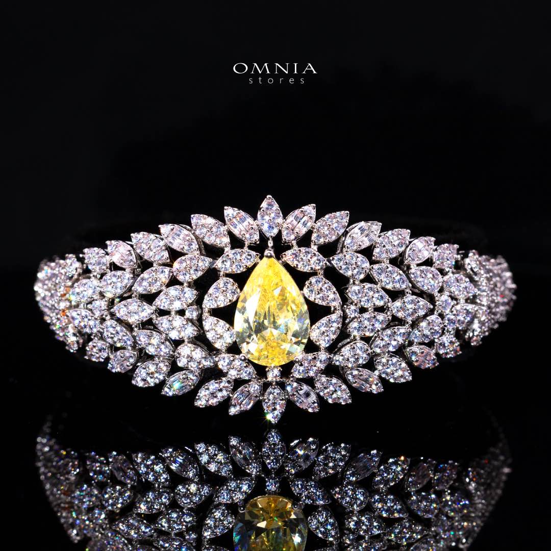Omnia Asrar Yellow Bridal Full Set in High Quality Zircon Stone Rhodium Plated