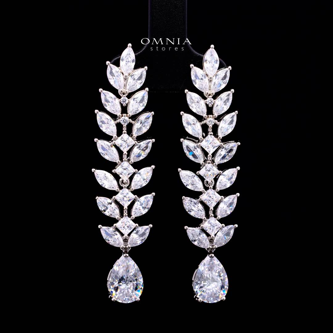 Omnia Dalal Bridal White Full Set with Teardrop Design in High Quality Zircon Stone Rhodium Plated