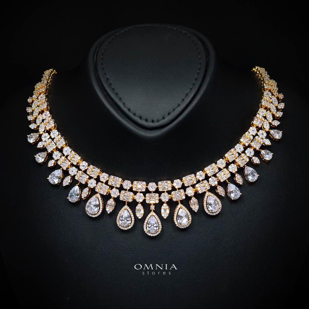 Omnia Adelita Golden Luxury Bridal Full Set in High Quality Zircon Stone Rhodium Plated