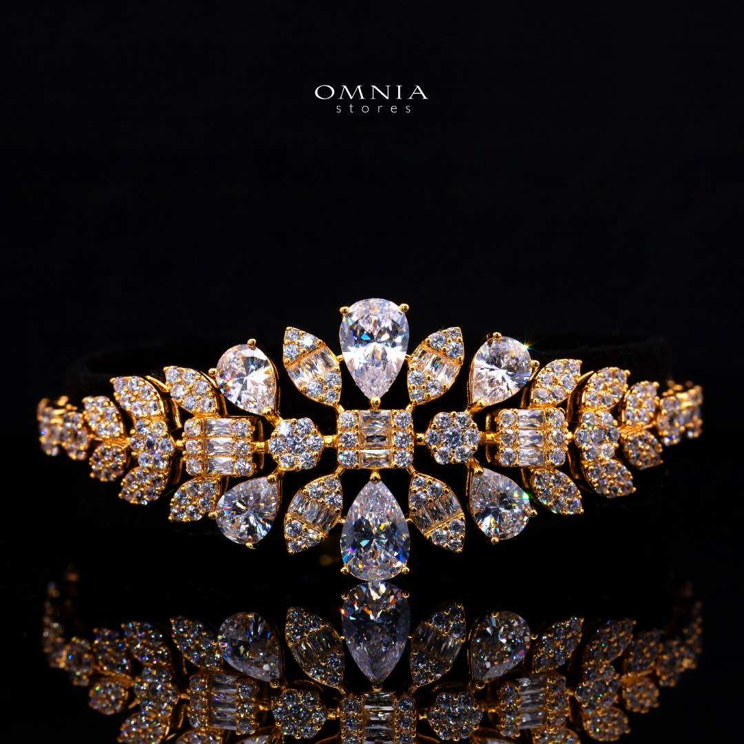 Omnia Adelita Golden Luxury Bridal Full Set in High Quality Zircon Stone Rhodium Plated