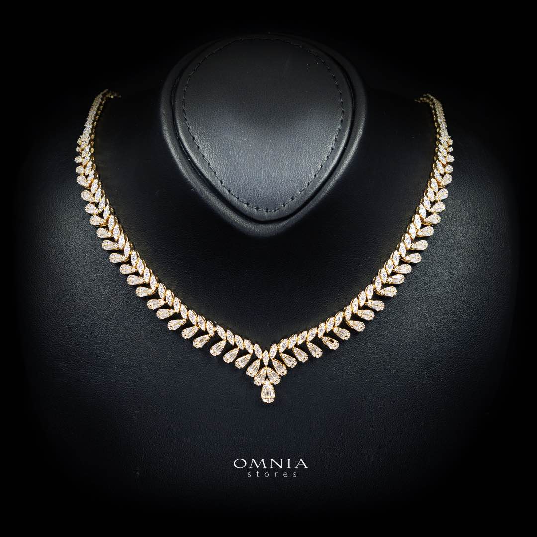 Omnia Aseel Gold Bridal Full Set Accessories in High Quality Zircon Stone Rhodium Plated