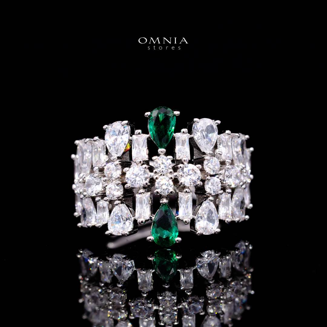 Omnia Nisrine Green Luxury Bridal Full Set in High Quality Zircon Stone Rhodium Plated