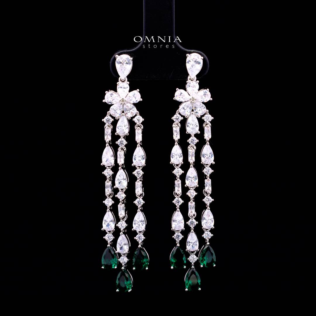 Omnia Nisrine Green Luxury Bridal Full Set in High Quality Zircon Stone Rhodium Plated