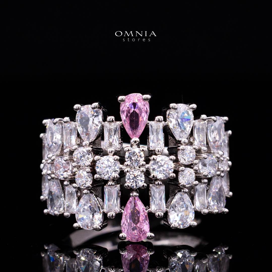 Omnia Nisrine Pink Bridal Full Set in High Quality Zircon Stone in Rhodium Plated