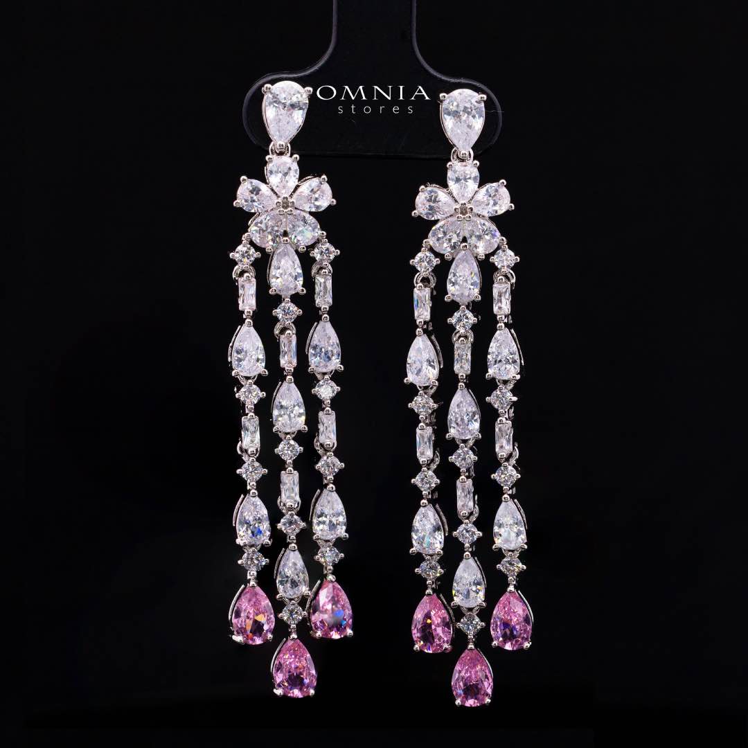 Omnia Nisrine Pink Bridal Full Set in High Quality Zircon Stone in Rhodium Plated