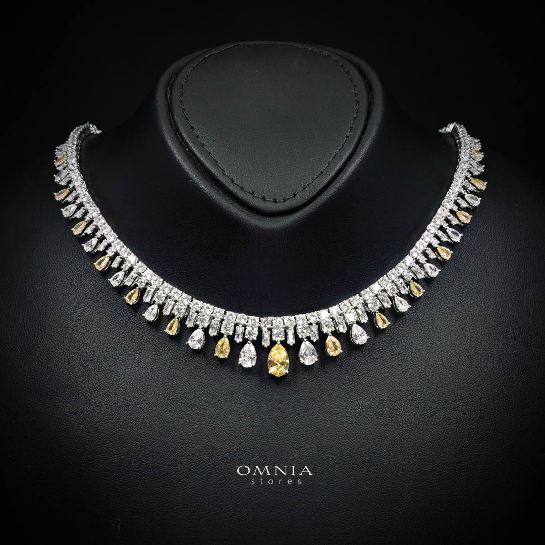 Omnia Nisrine Yellow Bridal Full Set in High Quality Zircon Stone Rhodium Plated