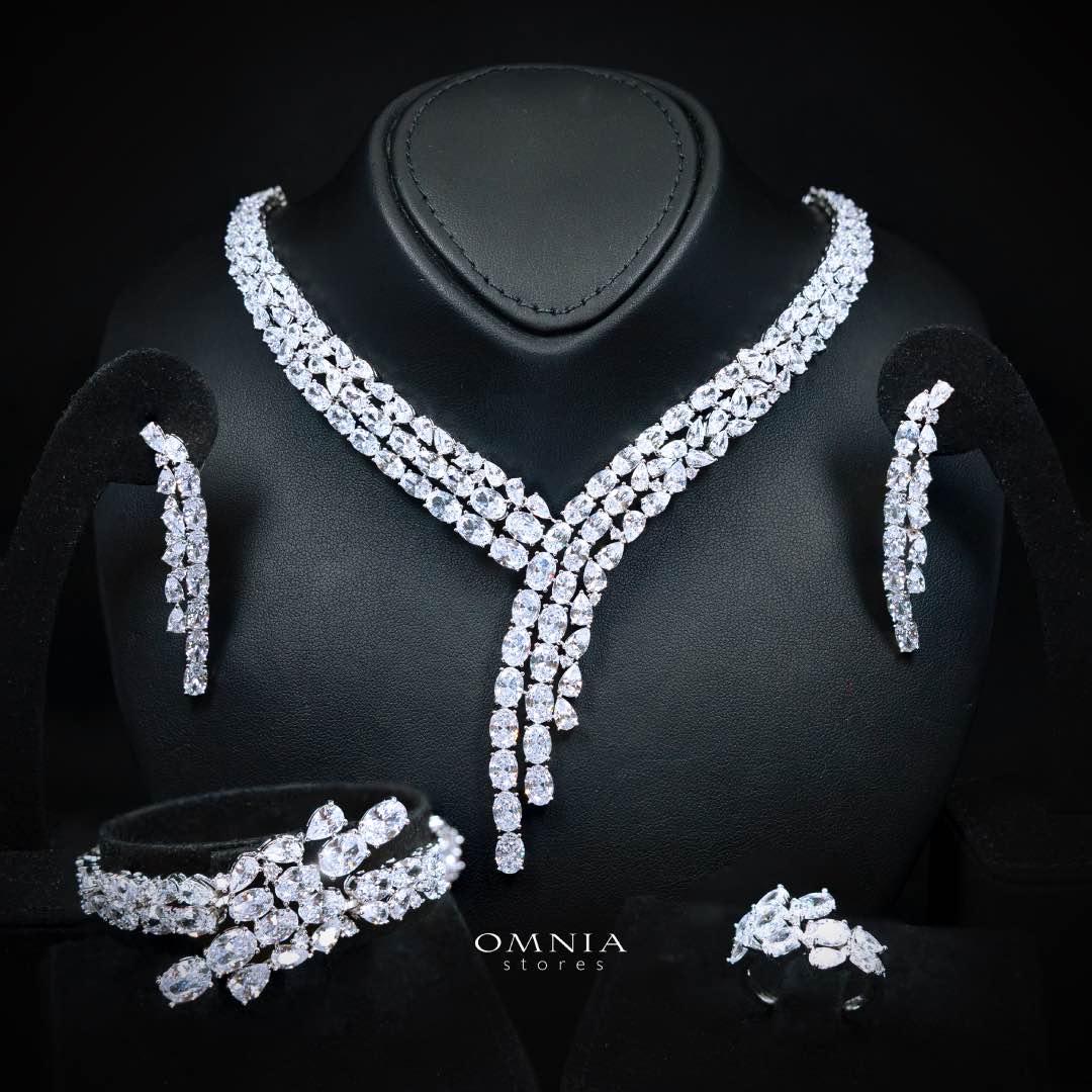 Omnia Millie White Luxury Bridal Full Set in High Quality Zircon Stone in Rhodium Plated