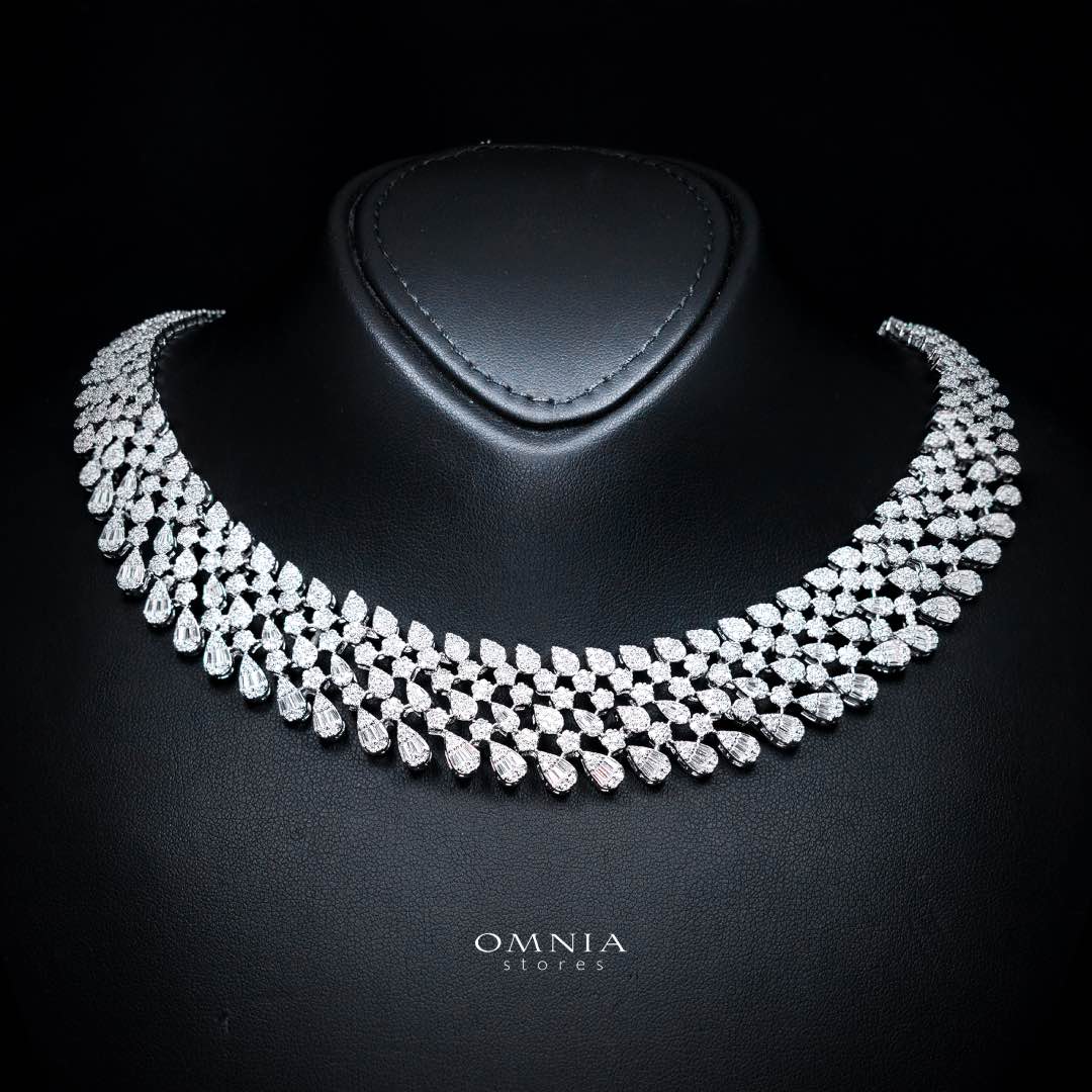 Omnia Amirat White Bridal Full Set in High Quality Zircon Stone in Rhodium Plated