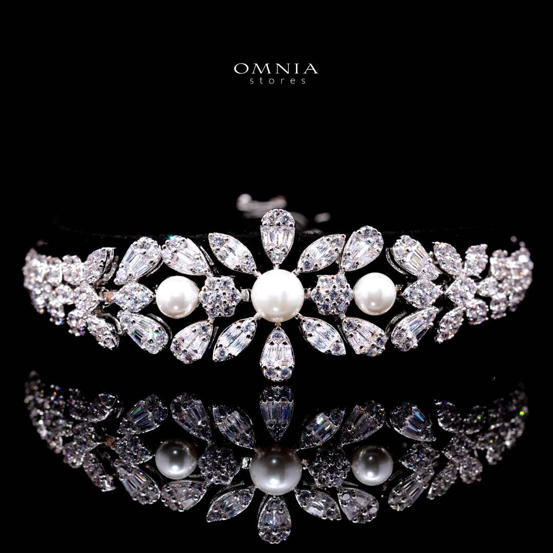 Omnia Laurah Luxury Bridal Full Set – Pearl & Zircon Statement Jewelry (Rhodium Plated)