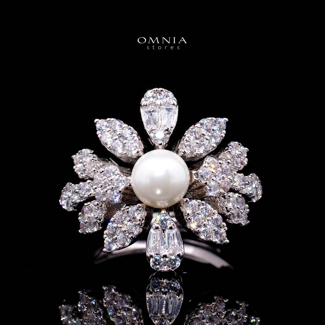 Omnia Laurah Luxury Bridal Full Set – Pearl & Zircon Statement Jewelry (Rhodium Plated)