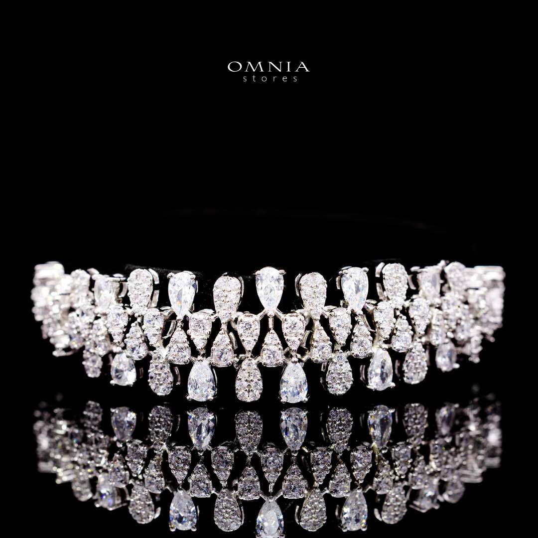 Omnia Nazeera White Bridal Full Set in High Quality Zircon Stone Rhodium Plated