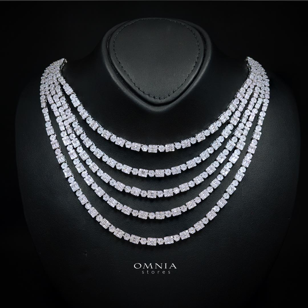 Omnia Abby White Layered Luxury Bridal Full Set in High Quality Rhodium Plated Zircon Stones