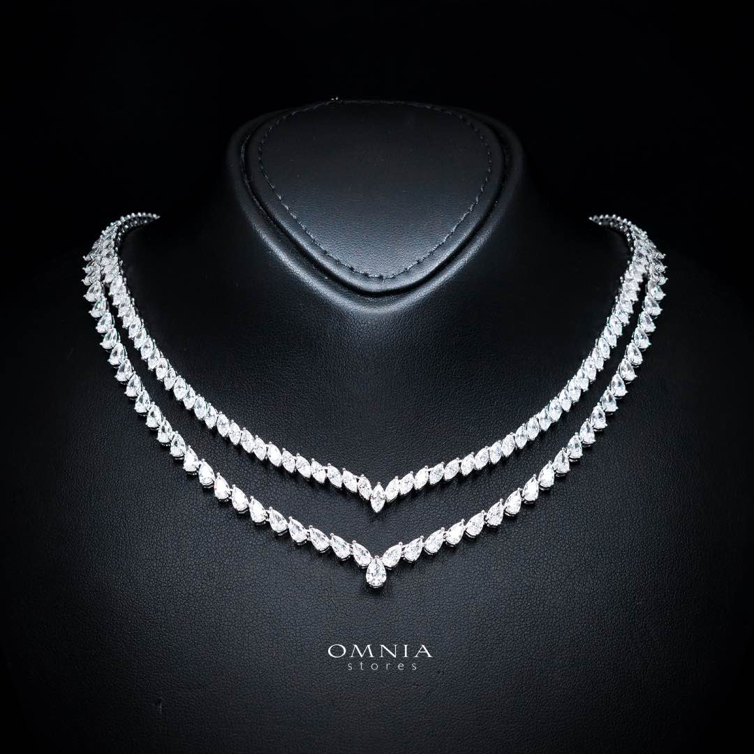 Omnia Nourhane White Double Layer Bridal Full Set in High Quality Zircon Stone in Rhodium Plated