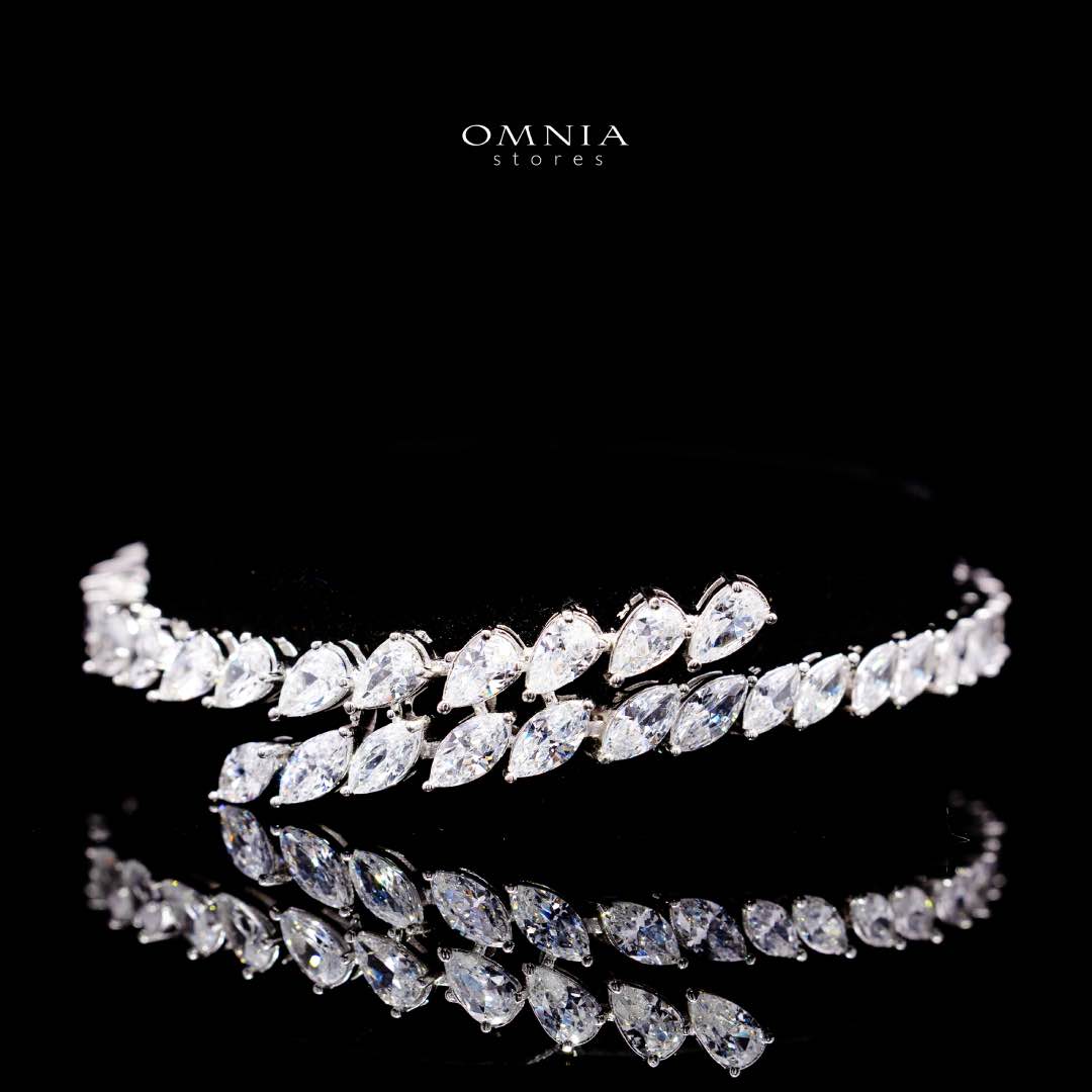 Omnia Nourhane White Double Layer Bridal Full Set in High Quality Zircon Stone in Rhodium Plated