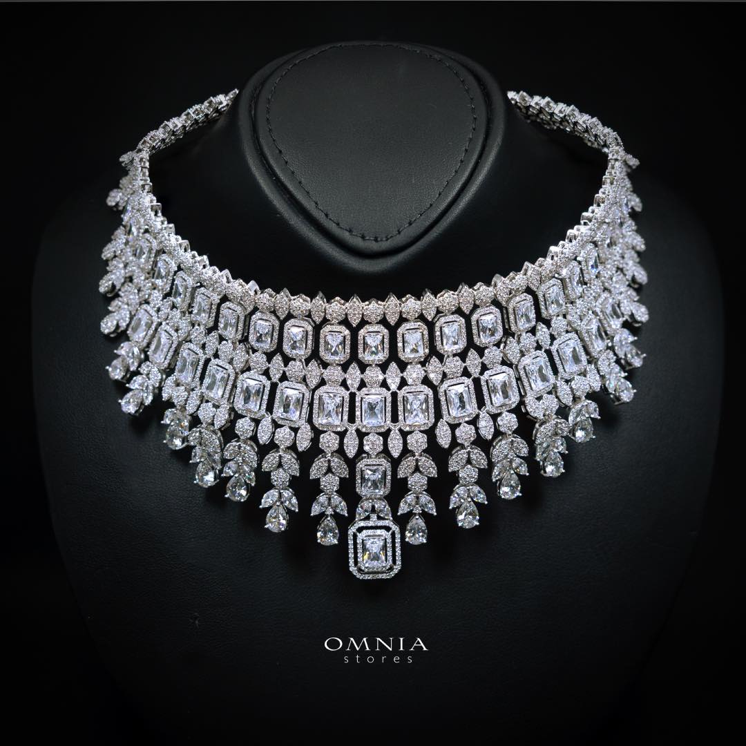 Omnia Kaila Luxury Bridal White Choker Full Set in High Quality Zircon Stone Rhodium Plated