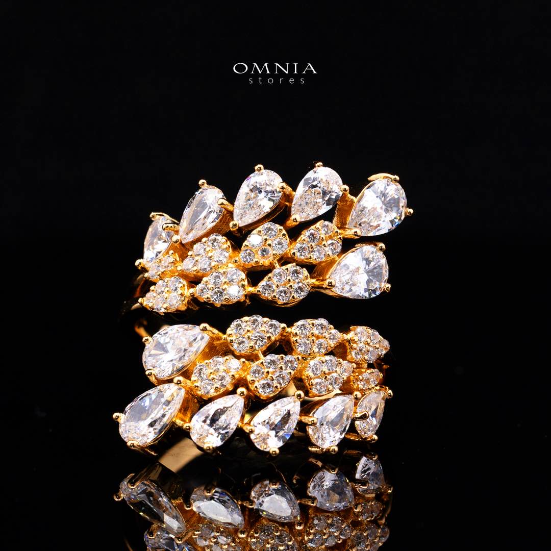 Omnia Amrah Luxury Bridal White and Gold Full Set in High Quality Zircon Stone Rhodium Plated