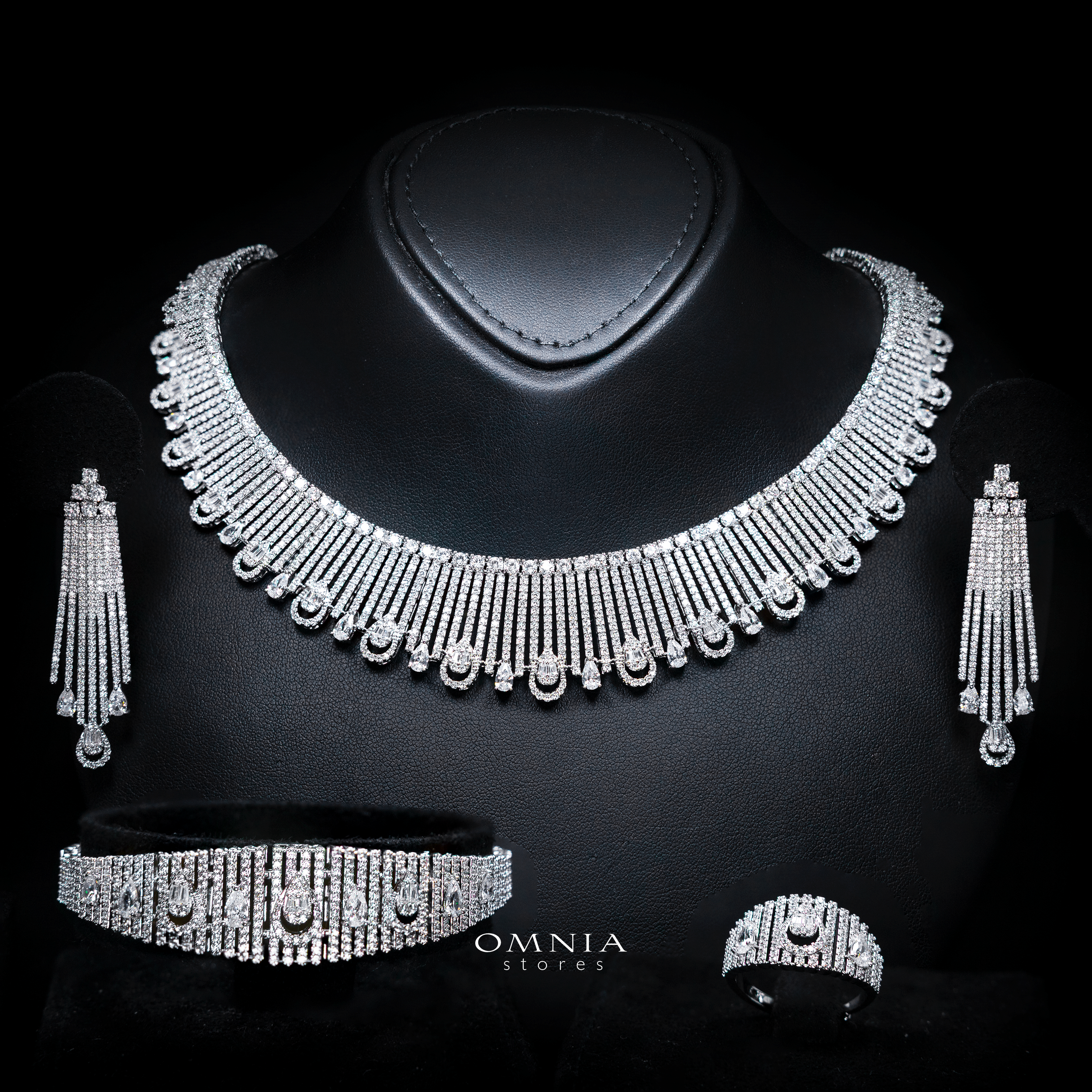 Katherine White Luxury Bridal Full Set in High Quality Rhodium Plated Zircon Stones