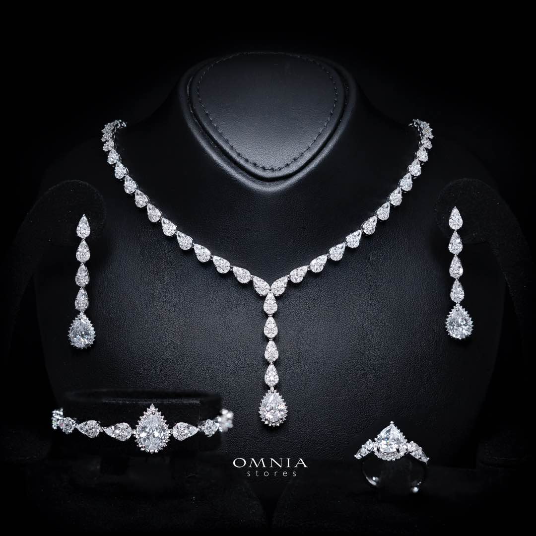 Omnia Radya White Bridal Full Set in High Quality Zircon Stone Rhodium Plated