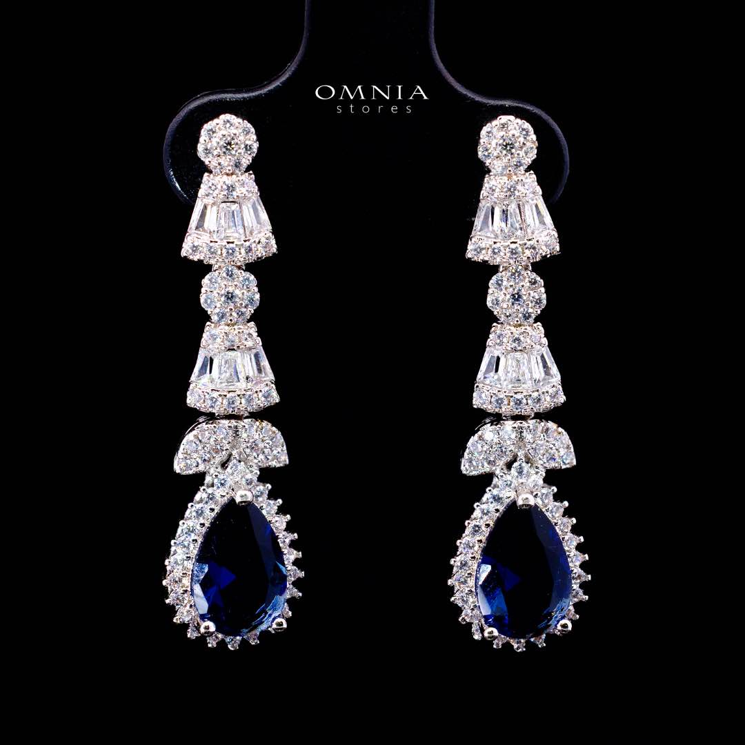 Omnia Ethereal Blue Drop-Down Pear Shape Full Set in High Quality Zircon Stone in Tarnish Resistant Plating