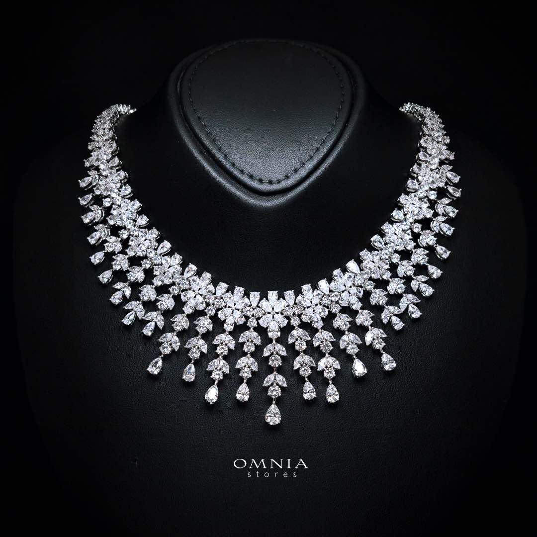 Omnia Reema Pure White Luxury Bridal Full Set in High Quality Zircon Stone Rhodium Plated