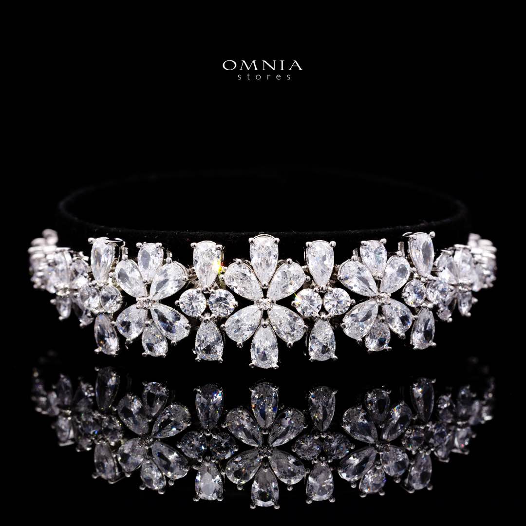 Omnia Reema Pure White Luxury Bridal Full Set in High Quality Zircon Stone Rhodium Plated