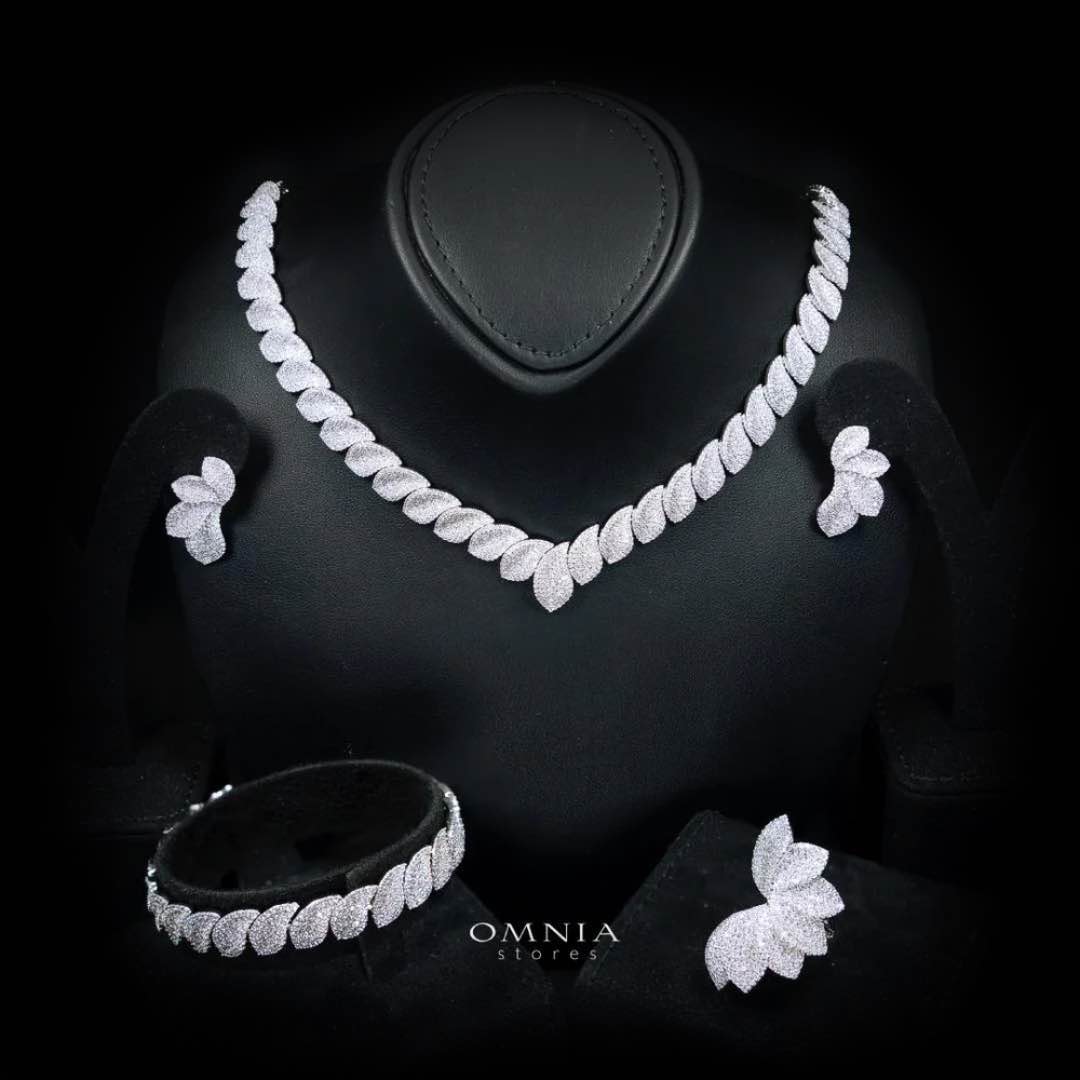 Omnia Alaia Luxury White Bridal Full Set in High Quality Zircon Stone Rhodium Plated