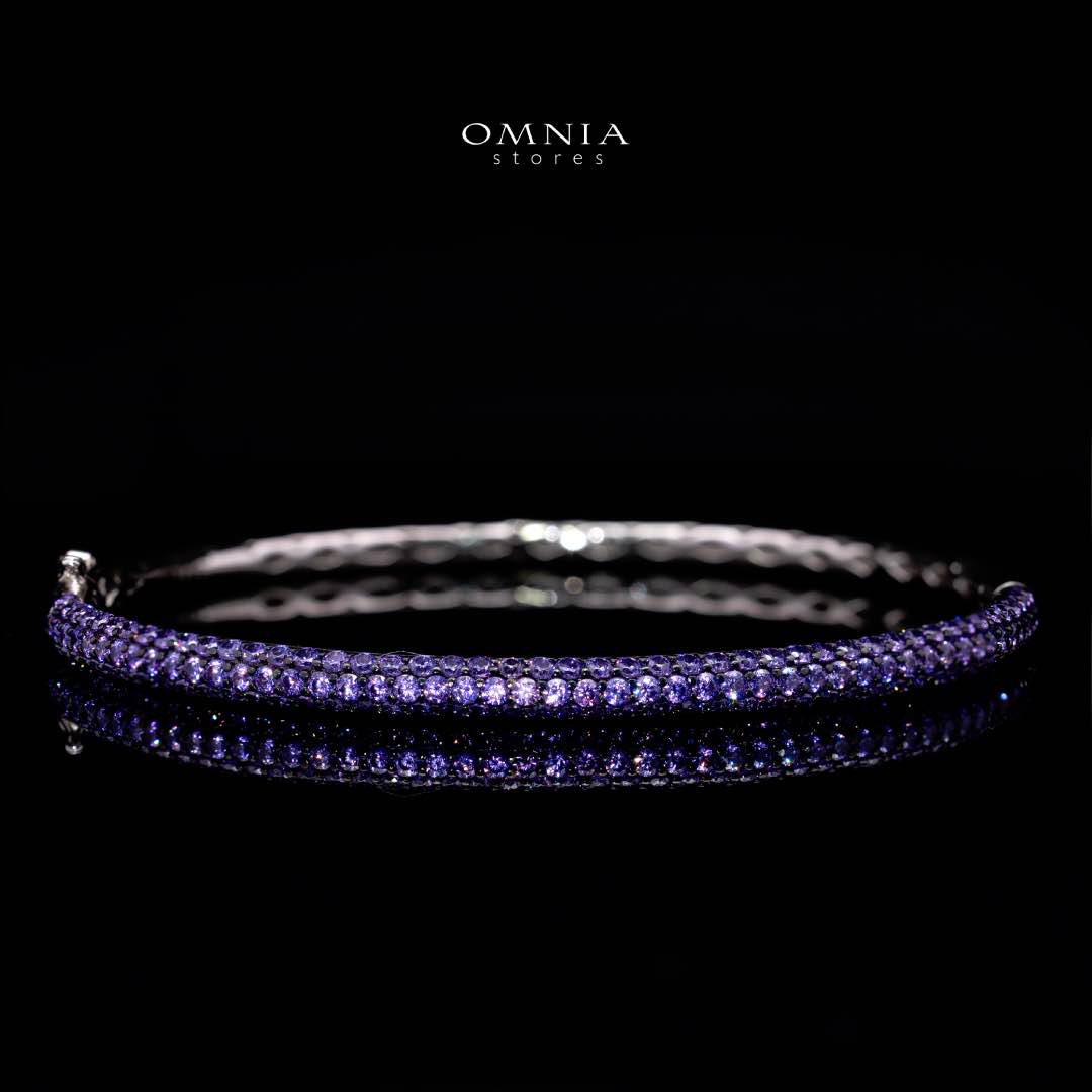 Omnia Zenah Purple Bangle With High Quality Simulated Diamonds in 925 Silver