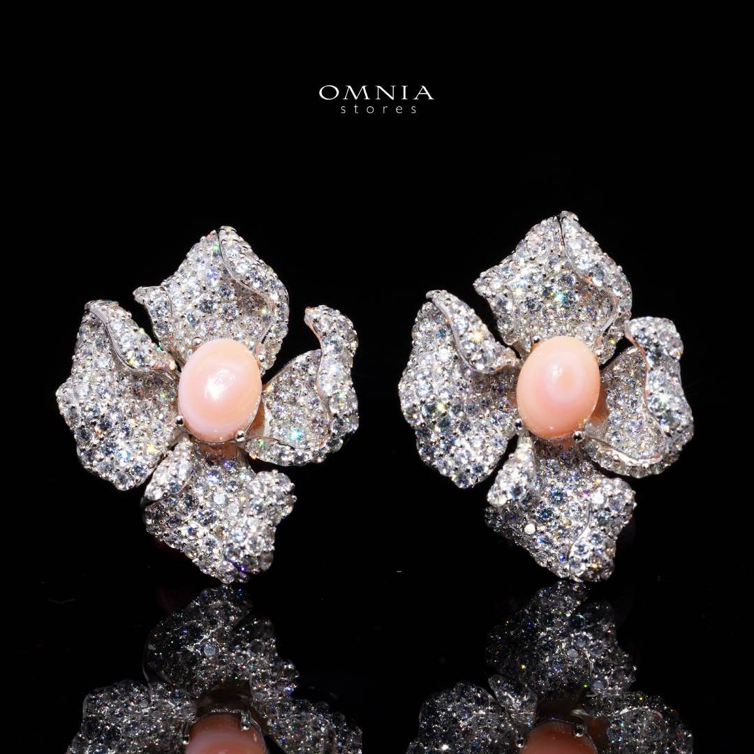 Omnia Tayla Pink Coral Floral Earrings With High Quality Simulated Diamonds in 925 Silver